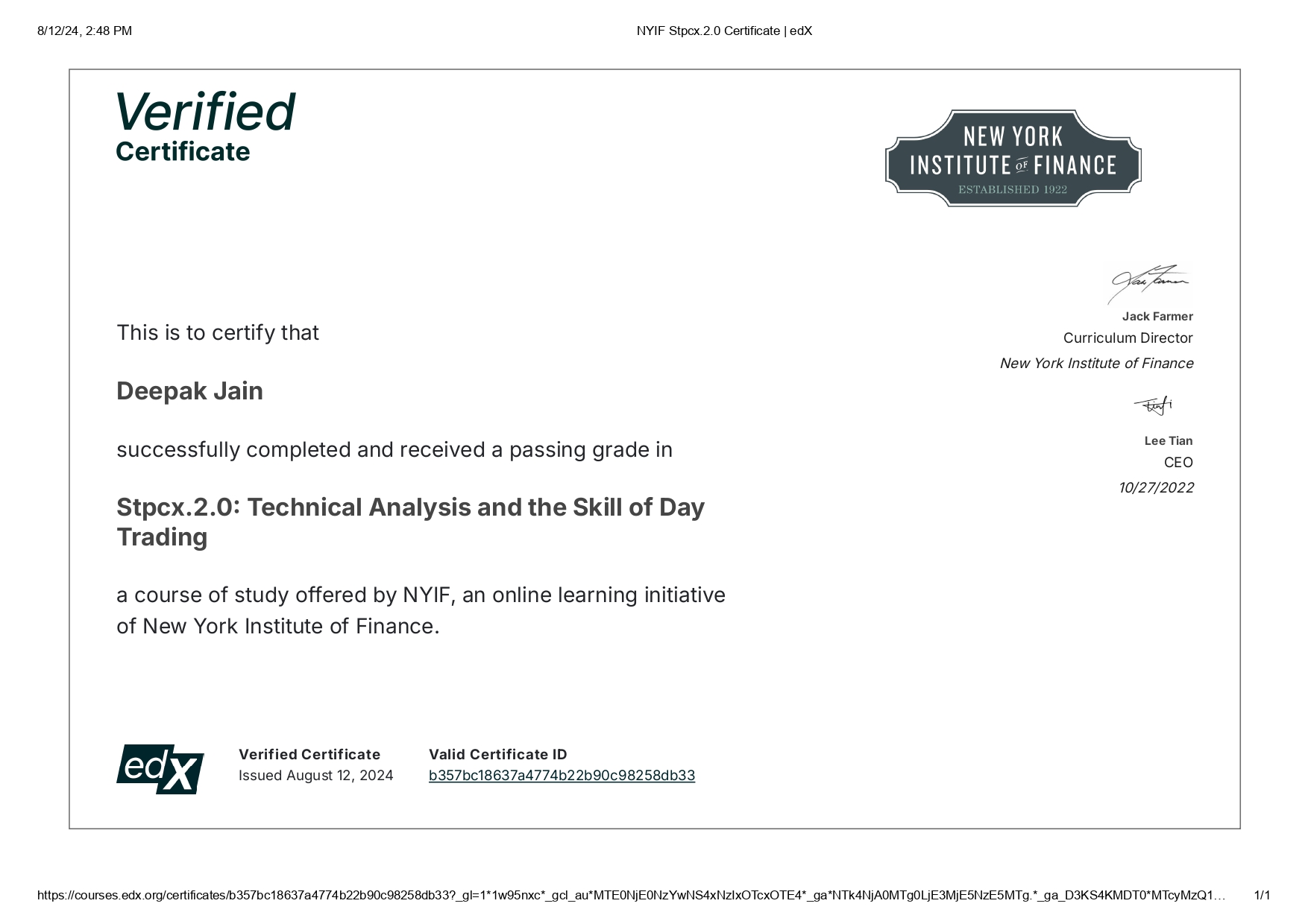 New York Institute of Finance - Strategic Trading